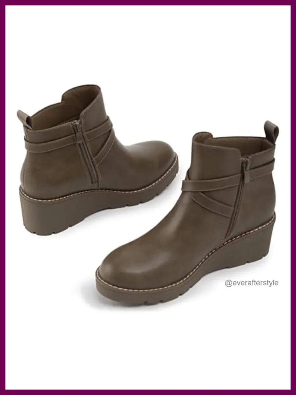 Women's Faux Leather Wedge Ankle Boots with Side Zipper